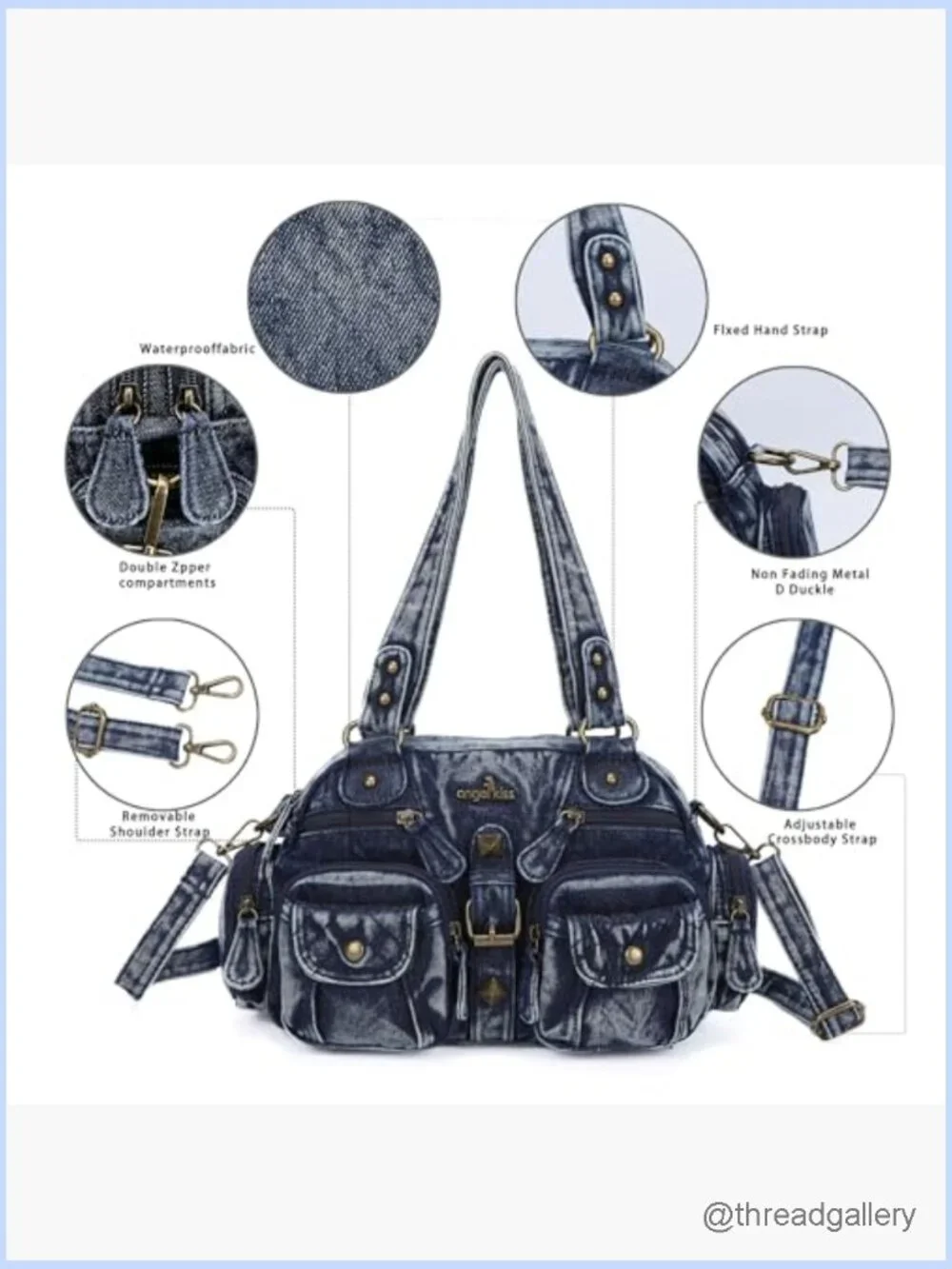 Hobo Crossbody Shoulder Bag Multipocket Soft Purse Removable Strap